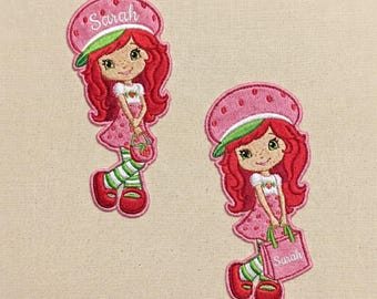 Custom Name Strawberry Shortcake Embroidered Patches, Cute Girl Patches Iron On, Gift For Kids,  DIY Jacket Backpack, Sew on Hook & Loop