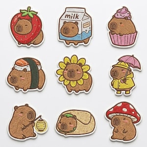 Kawaii Capybara Embroidered Patches, Cute Animal Aesthetic Iron On Patch, Gift for Her, DIY Backpack Jacket, Sew on Hook & Loop