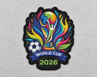 Embroidered World Cup 2026 Trophy Logo Patch, Colorful Soccer Football Iron On, Sport Fan Gift for Him, Denim Jacket Backpack Hat