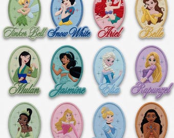 Custom Name Disney Princess Oval Cameo Embroidered Patches, Personalized Disney Girl Iron On, Gift for Girls, Jacket Backpack Hat