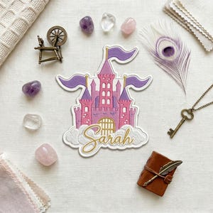 Personalized Dissney Castle Embroidered Patches, Custom Name Princess Iron On Patch, Magic Trip Gift For Girls, DIY Bag Sew On Hook & Loop