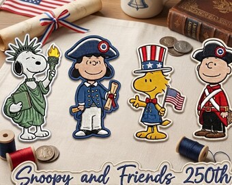 Snoopy Patriotic America 250th Embroidered Patches, 4th of July Iron On Patch, Independence Day Gift, DIY Jacket Hat, Sew on Hook & Loop