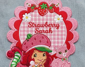 Custom Name Strawberry Shortcake Embroidered Patches, Personalized Retro Cute Girl Iron On, Birthday Gift for Girls Her, Jacket Backpack Hat