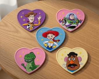 Embroidered Toy Story Heart Pastel Patches, Kawaii Cartoon Character Iron On, Gift for Kids, DIY Jacket Backpack Hat - Sew on Hook & Loop