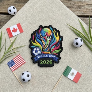 Embroidered World Cup 2026 Trophy Logo Patch, Colorful Soccer Football Iron On, Sport Fan Gift for Him, Denim Jacket Backpack Hat