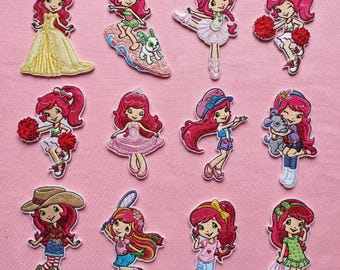 Embroidered Strawberry Shortcake Patches, Retro Cute Girl Activity Iron On, Cartoon Gift for Girls, DIY Jacket Backpack, Sew on Hook & Loop