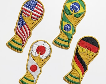 Embroidered World Cup 2026 Trophy Flag Patches, Soccer Golden Cup Country Iron On, Sport Gift for Him, Jacket Backpack Hat