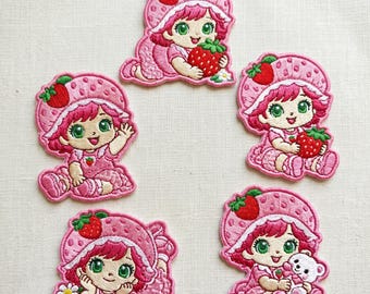 Embroidered Strawberry Shortcake Baby Patches, Retro Cute Toddler Kawaii Iron On, Cartoon Gift for Girls, Jacket Backpack Hat