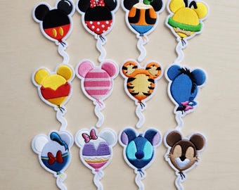 Embroidered Mickey and Friends Balloon Patches, Disney Pooh and Friends Cute Iron On, Gift for Kids Disney Fans, Jacket Backpack Hat