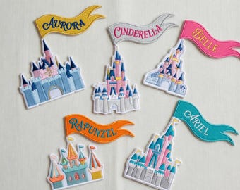 Custom Name Disney Castle Banner Embroidered Patches, Personalized Princess Castle Iron On, Gift for Girls Disney Fans, Jacket Backpack Hat