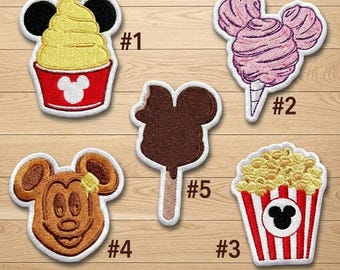 Mickey Park Snacks Embroidered Iron On Patch Set, Jacket Bag Decor