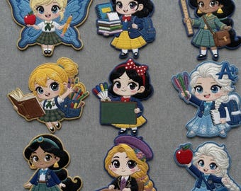 Embroidered Disney Back to School Patches, Disney Girl Student Iron On, Gift for Girls, DIY Backpack Hat - Sew on Hook & Loop