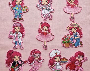 Embroidered Strawberry Shortcake Patches,Set Designs Collection DIY Sew on Hook & Loop Iron On Patch, Gift for Jacket Backpack Tote Bag