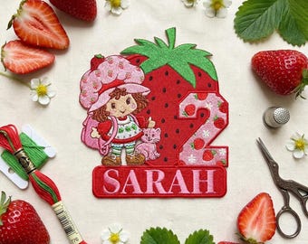 Personalized Strawberry Shortcake Embroidered Patches, Custom Name Iron On Patch, Birthday Gift for Kids, DIY Backpack, Sew on Hook & Loop