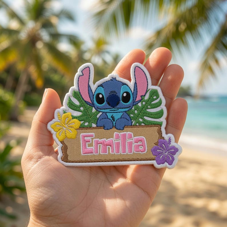 Custom Name Stitch Embroidered Patch, Personalized Disney Iron On Patch, Disney Trip Gift For Kids, DIY Backpack Sew On Hook Loop image 2