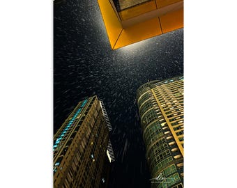 City Skyscraper Night Poster | Moody Urban Architecture Photography Print