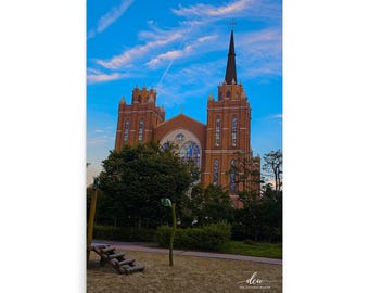 Gothic Cathedral Architecture Print | Red Brick Church Wall Art, Travel Photography (Museum-Quality Poster)