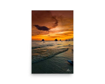 Sailboat Sunset Poster | Tropical Beach Wall Art, Ocean Photography Travel Print