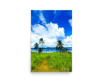 Siargao Hilltop Poster | Palm Tree Tropical Ocean Wall Art | Island Travel Print