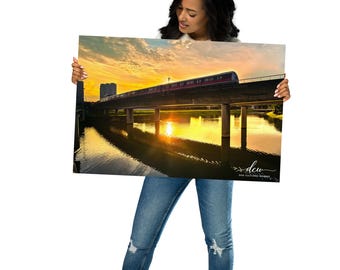 Sunset Train Poster | Golden Hour City Wall Art | Urban Skyline Photography Print
