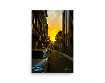 Taipei Sunset Alley Print | Taiwan Golden Hour Photography, Moody Urban Wall Art