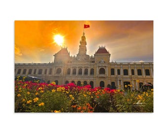 Ho Chi Minh City Hall Poster | Saigon French Colonial Architecture Photography (Sunset Decor)