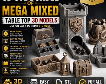 Mega Tabletop RPG STL Bundle | Würfelturm STL, Würfelhalter, Dungeon Terrain, Fantasy Zubehör, Dungeons & Dragons 3D Print Files