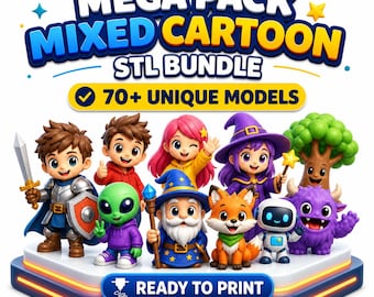Mega Cartoon STL Bundle | 70+ Niedlicher Charakter 3D-Druckdateien | Fantasy Cartoon STL Modelle | Druckbares Spielzeug Set