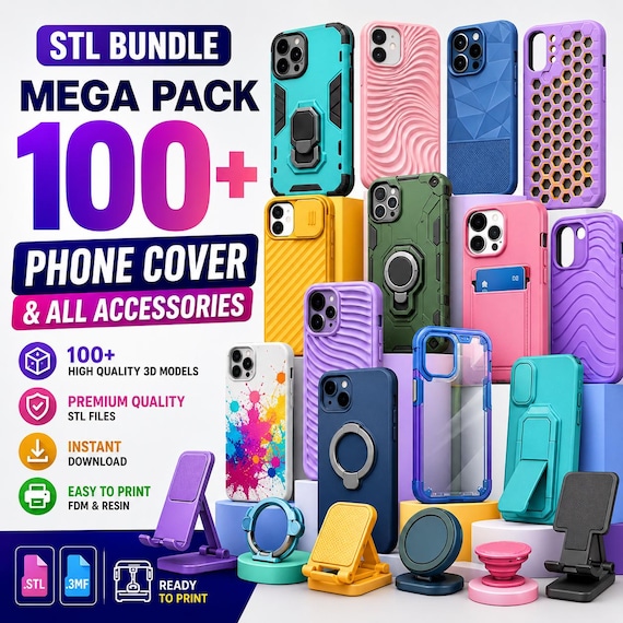 Phone Case STL Bundle, 100+ 3D Printable Phone Covers & Accessories, STL 3D Models, FDM Resin Print Files, Instant Download