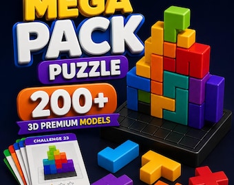 Mega Puzzle STL Bundle | 200+ 3D Printable Brain Teasers, Tetris Blocks, Maze Cubes, Chess & Logic Games Files