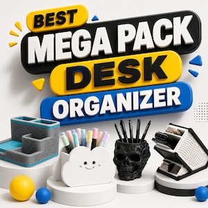Mega Pack Desk Organizer STL Bundle | 3D Print Files | Modular Office Storage Organizer | Pen Holder Drawer Desk Accessories