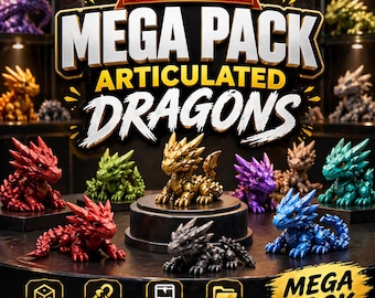 Articulated Dragon STL Bundle | Mega Pack 3D Print Files | Flexi Fidget Dragon | Fantasy Collectible | Print in Place | Digital Download
