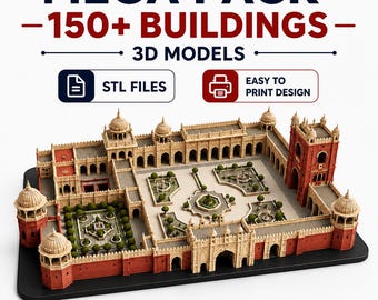 150+ Gebäude Historische Architektur STL Mega Bundle | Druckbare 3D-Gebäudemodelle | Festung Schloss Miniaturen | Easy Print STL Paket