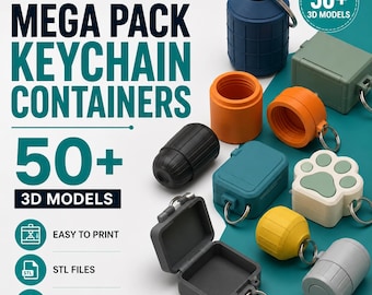 50+ Keychain Container STL Bundle | Portable Storage Box STL Files | Pill Holder, Coin Case & Mini Organizer 3D Print Models