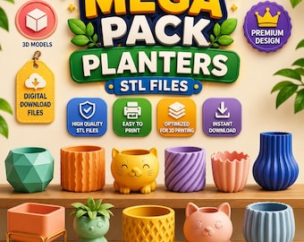 170 Mega Pack Planter STL Bundle | 3D Printable Plant Pot Files | Cat Planter Geometric Vase Succulent Pot | Easy Print | Instant Download