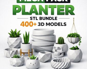 Pacchetto di oltre 400 file STL per fioriere / File per la stampa 3D di vasi per piante / Vasi per piante grasse, fioriere moderne, vasi STL, pacchetto di modelli 3D per l'arredamento della casa