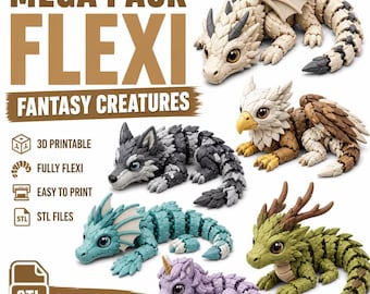 Mega Flexi Fantasy Creatures STL Bundle | Articulated Dragon & Animal Pack | 3D Printable Flexi Toys | Instant Download