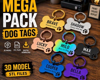 Dog Tag STL Mega Pack | 3D druckbares Haustier-ID-Tags-Bundle | Benutzerdefinierte Hund Namen Tags | STL-Dateien | Sofort Download