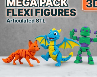 500+ Flexi Figures STL Bundle | Mega Pack Articulated 3D Print Models | Flexible Toys STL Files | Dragon Robot Animal Excavator