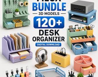 120+ Schreibtisch Organizer STL Bündel | 3D Print Schreibtisch Accessoires | Stifthalter, Kabel Organizer, Schubladen Organizer, Pegboard Aufbewahrung, Schreibtisch