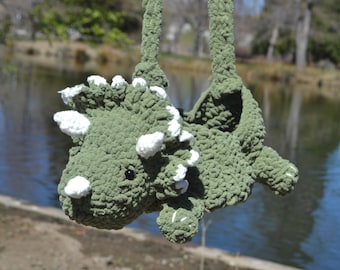 PATTERN Crochet Triceratops Cross Body Purse Dinosaur Tutorial