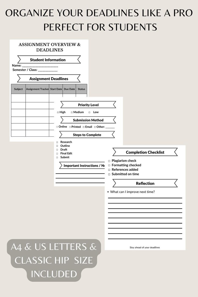 Assignment Deadline Tracker Printable, Student Planner PDF, Homework ...