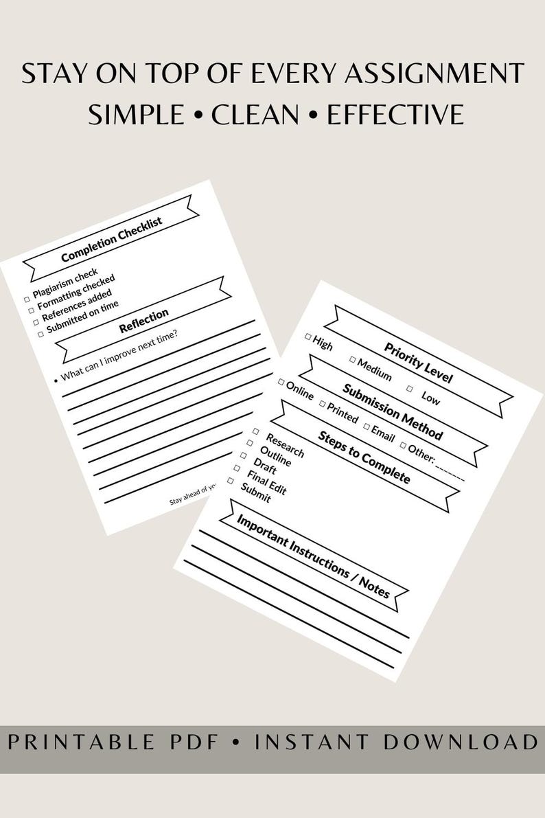 Assignment Deadline Tracker Printable, Student Planner PDF, Homework ...
