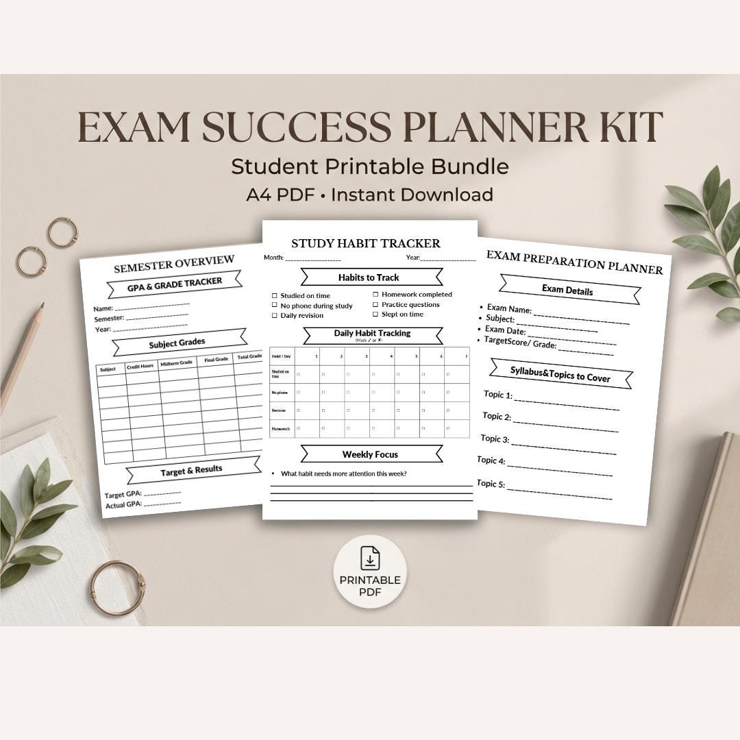 Student Planner Printable, Exam Planner Printable, Study Planner Bundle ...