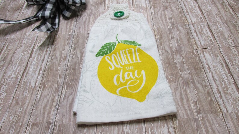 Lemons white crochet top,cotton,decorative tea towel kitchen tea towel crochet hanging towel Squeeze the day kitchen single towel