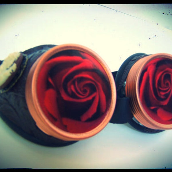 Halloween Occhiali Steampunk Red Rose stile Vintage. Classico cammeo vittoriano Burning man