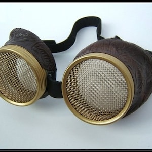 Steampunk Goggles, Wasp Eye, Copper or Brass, Halloween, Burning Man, Goggles, Cyberpunk, Cosplay, Costume, Faux Leather, Bioshock, Festival