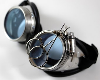 Victoriaanse Steampunk, Mad Scientist kostuumbril, "Dr. Jekyll" XVIII Lichtblauwe UV Reactieve Lenzen