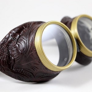 Steampunk Goggles, Bioshock Glasses, Burning Man goggles, steampunk costume, Cyberpunk, Sci-fi, Rave wear, Goggles, faux leather, brown