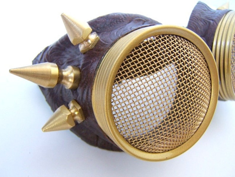 Halloween Hive Steampunk Goggles / Motorcycle Goggles Waspeye Lens Stinger REAL BRASS spikes image 4